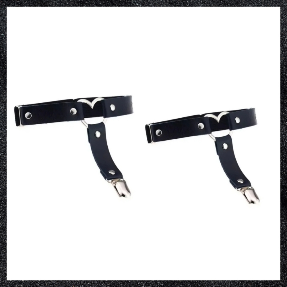 Dark Blue Studded Heart Leather Thigh Garter Harness Pair Set